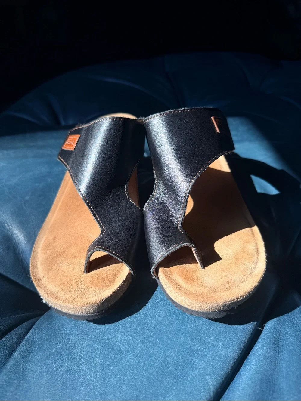 Taos Loop Black Leather Sandals with Tan Suede Footbed 39, 8-8.5